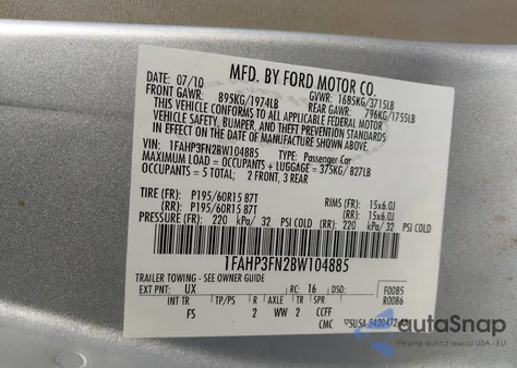 2011 Ford Focus Se из США, поврежденный, VIN 1FAHP3FN2BW104885